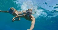 Pov Of Young Attractive Couple Snorkeling Together Stock Footage
