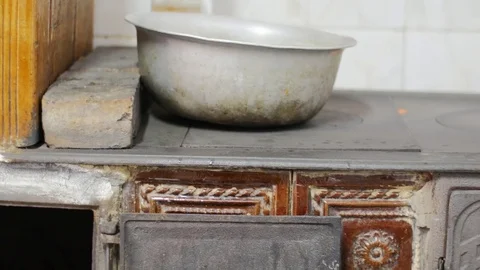 Poverty Fireplace Wood Burning Stock-Footage 85077258