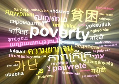 Poverty multilanguage wordcloud background concept glowing Stock Illustration