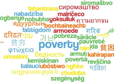 Poverty multilanguage wordcloud background concept Illustrazione stock