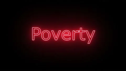 Poverty, Written in Neon Text Effect with a bit of Flicker Effect Stock Footage 239163574