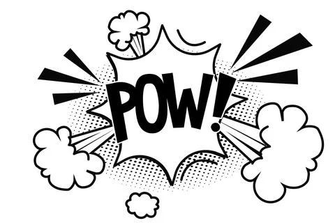 Pow bubble speech comic expression frame cartoon doodle isolated on white Illustrazione stock