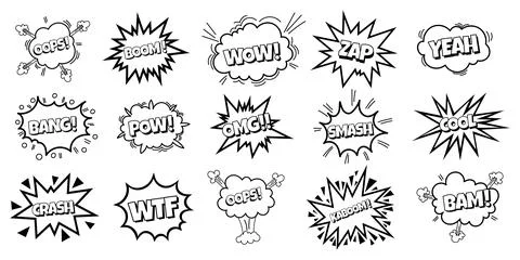 Pow comic bubble collection. Sound dialogue speech bubbles with word - Oops,  Stock Illustration