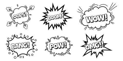 Pow comic bubble collection. Sound dialogue speech bubbles with word - Oops,  Stock Illustration