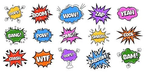 Pow comic bubble collection. Sound dialogue speech bubbles with word - Crash, Stock Illustration
