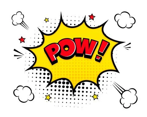 Pow comic speech bubble halftone shadow text expression retro comic style flat Illustrazione stock