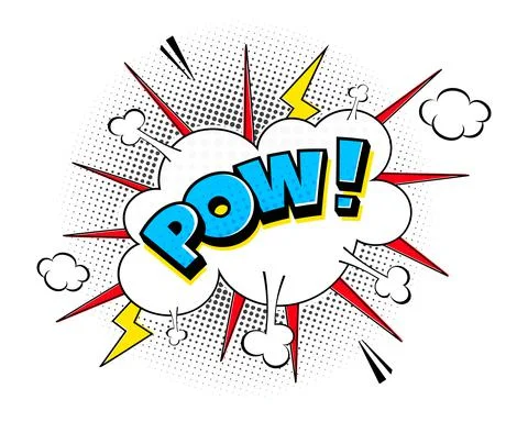 Pow comic speech bubble halftone shadow text expression retro comic style flat Stock Illustration