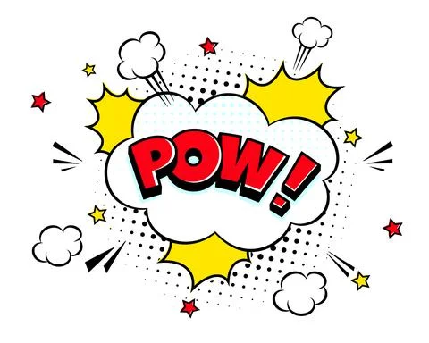 Pow comic speech bubble halftone shadow text expression retro comic style flat Illustrazione stock