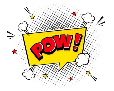 Pow comic speech bubble halftone shadow text expression retro comic style flat Illustrazione stock