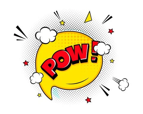 Pow comic speech bubble halftone shadow text expression retro comic style flat Stock Illustration