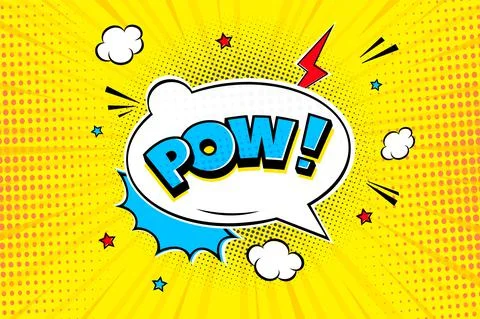 Pow comic speech bubble halftone shadow text expression retro comic style flat Stockillustratie