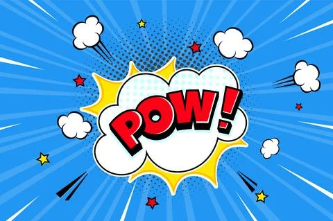 Pow comic speech bubble halftone shadow text expression retro comic style flat Illustrazione stock