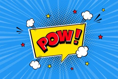 Pow comic speech bubble halftone shadow text expression retro comic style flat Stock Illustration