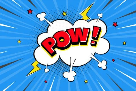 Pow comic speech bubble halftone shadow text expression retro comic style flat Illustrazione stock