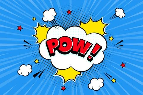 Pow comic speech bubble halftone shadow text expression retro comic style flat Illustrazione stock