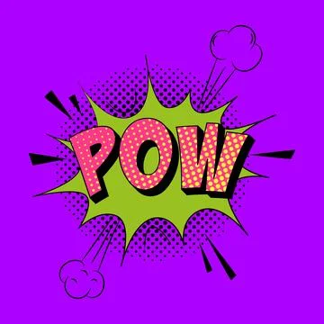 Pow comic speech bubble in trendy pop art style. Bright cartoon message. Stock Illustration
