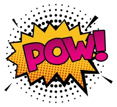 Pow splash bubble in color comic style with halftone shadow Stock Illustration