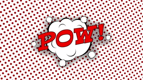 Pow text in speech balloon, comic style animation, 4K retro cartoon comics Stock Footage 229651127