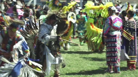 Pow Wow dancing during grand entry in Slo-mo Stock Footage 45898529