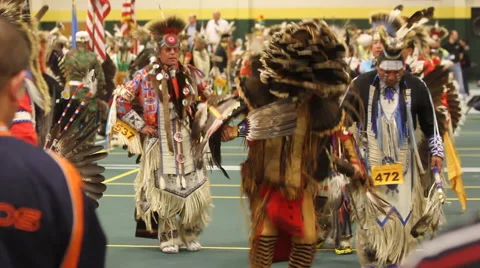 Pow wow grand entry dances in colors Stock Footage 40345691