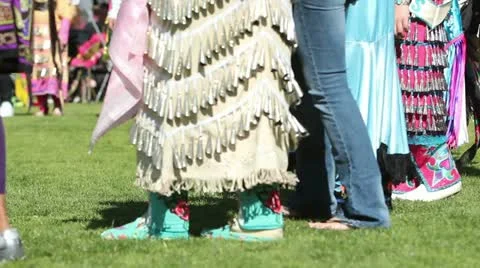 Pow Wow Side View Dancing Feet and Skirts Stock Footage 11439755