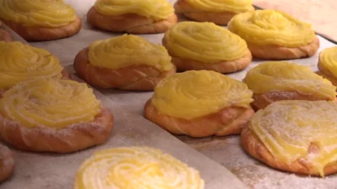 Powder Buns being prepared in the bakery Stock Footage 239690555