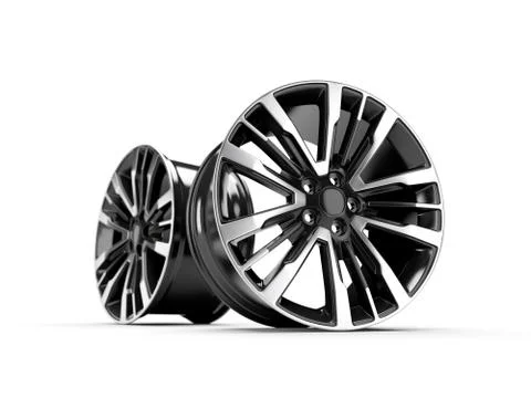 Powder coating of black wheel disk on white background. 3D rendering Stock Illustration