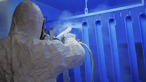 Powder coating at the factory Video stock 74774042