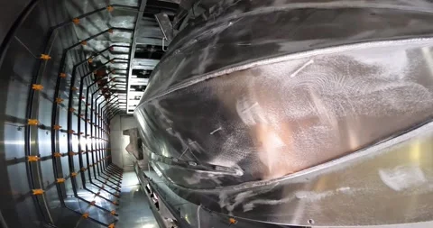 Powder coating process of an aluminum part of a RIB boat. 動画素材 336097343
