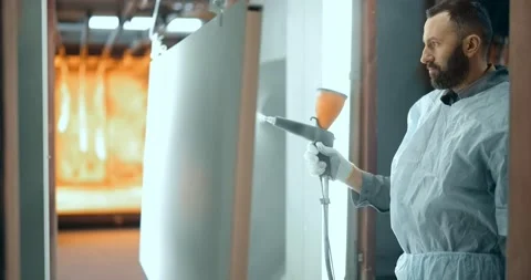 Powder coating process of metal products Stock Footage 147269276