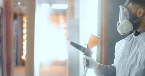 Powder coating process of metal products Stock Footage 147269537