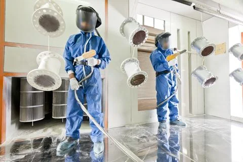 Powder coating in a special camera Stock Photos