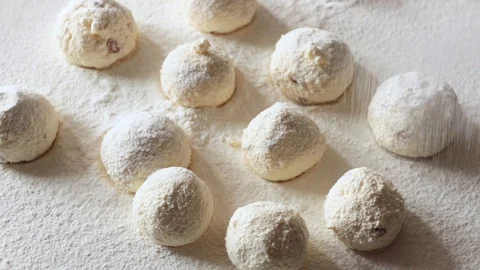 Powder flour balls test Stock Footage 113353757