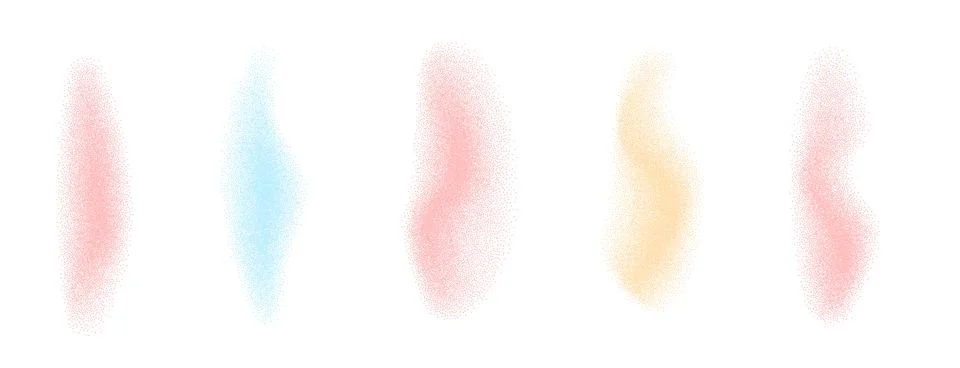 Powder organic dynamic wavy forms set. Sands pink, blue and yellow dotwork Stock Illustration