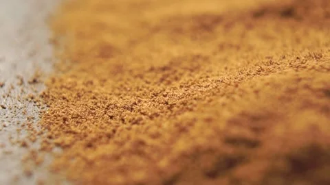 Powder particles of instant dry chicory root falling in slow motion. Soluble  Stock Footage 178415520