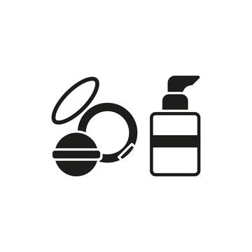 Powder puff and foundation bottle set beauty saloon icon Stock Illustration