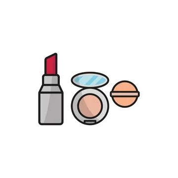 Powder puff and lipstick set beauty saloon icon Stock Illustration