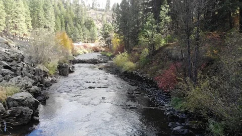 Powder river during fall near Sumpter, Oregon (4k) Stock Footage 118221336
