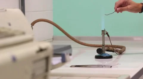 Powder test with a bunsen burner in a lab Stock Footage 63353874