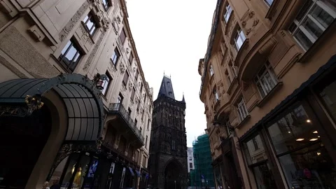 The Powder Tower or Powder Gate. is a Gothic tower in Prague Stock Footage 157643191