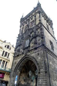 Powder Tower in Prague from a different perspective Stock Photos