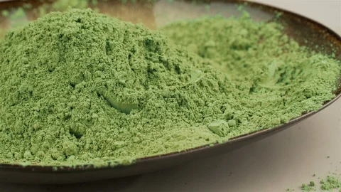 Powdered green matcha tea, selective focus Stock Footage