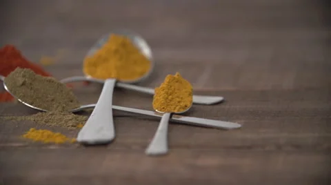 Powdered spices on spoon. Stock Footage 54483317