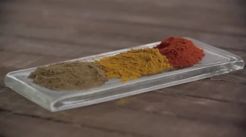 Powdered spices on tray. Stock Footage 54483076