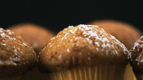 Powdered sugar on muffins Stock Footage 99286473