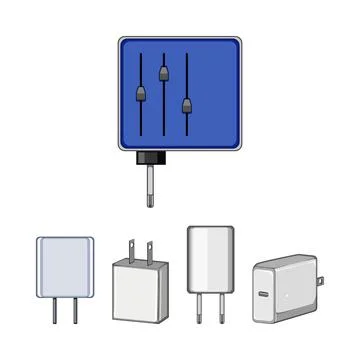 Power adapters set for electronic devices charging Illustrazione stock