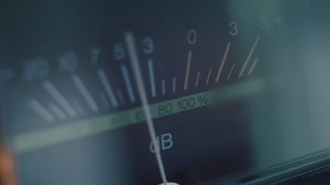 Power Amplifier Analog Audio Level dB Meter with Shallow Depth of Field Stock Footage 104087482