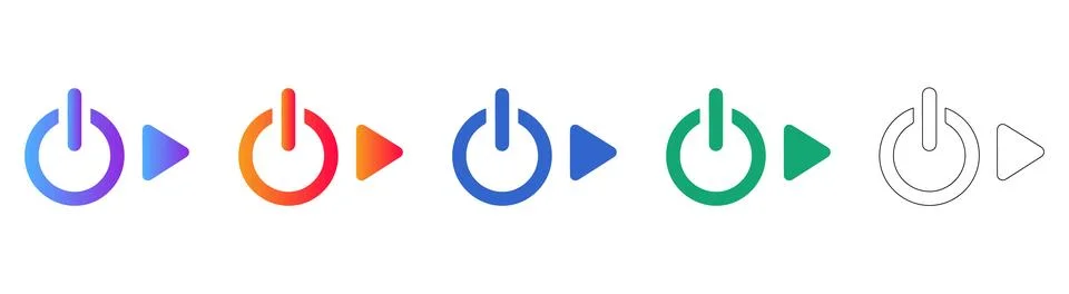 Power On and Start Button Icons Set Stock Illustration