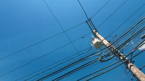 Power and Telecom Lines on Utility Pole 動画素材 345089823