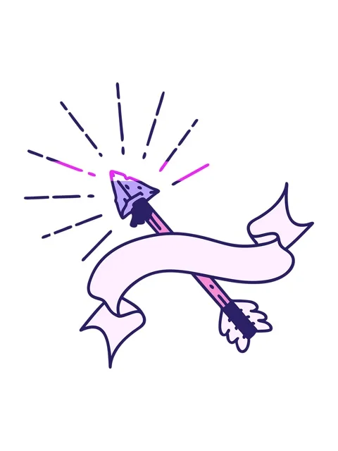 Power up animation of scroll banner with tattoo style old flint tip arrow 스톡 동영상 324154630